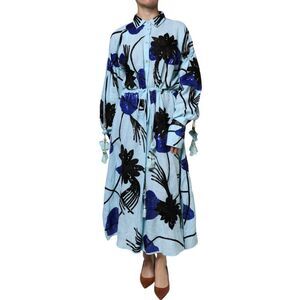 Christian Pellizzari Light Blue Floral Embellished Shirt Maxi Women's Dress